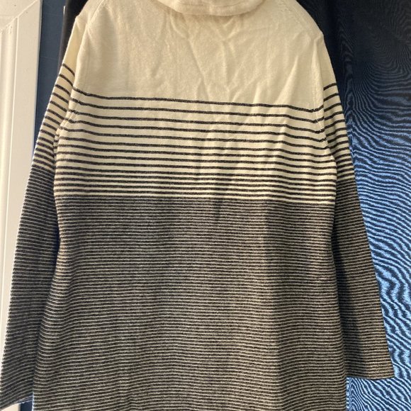 Cozy Cowl Neck Striped Navy & Cream Sweater - Picture 4 of 12